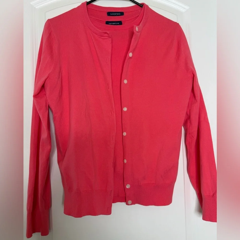 Lands’ End‎ Coral Cardigan Set S 6/8 Cotton Blend Button Front Lightweight Layer
